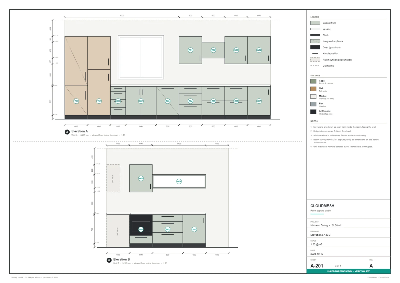 Wall elevations from the production drawing set