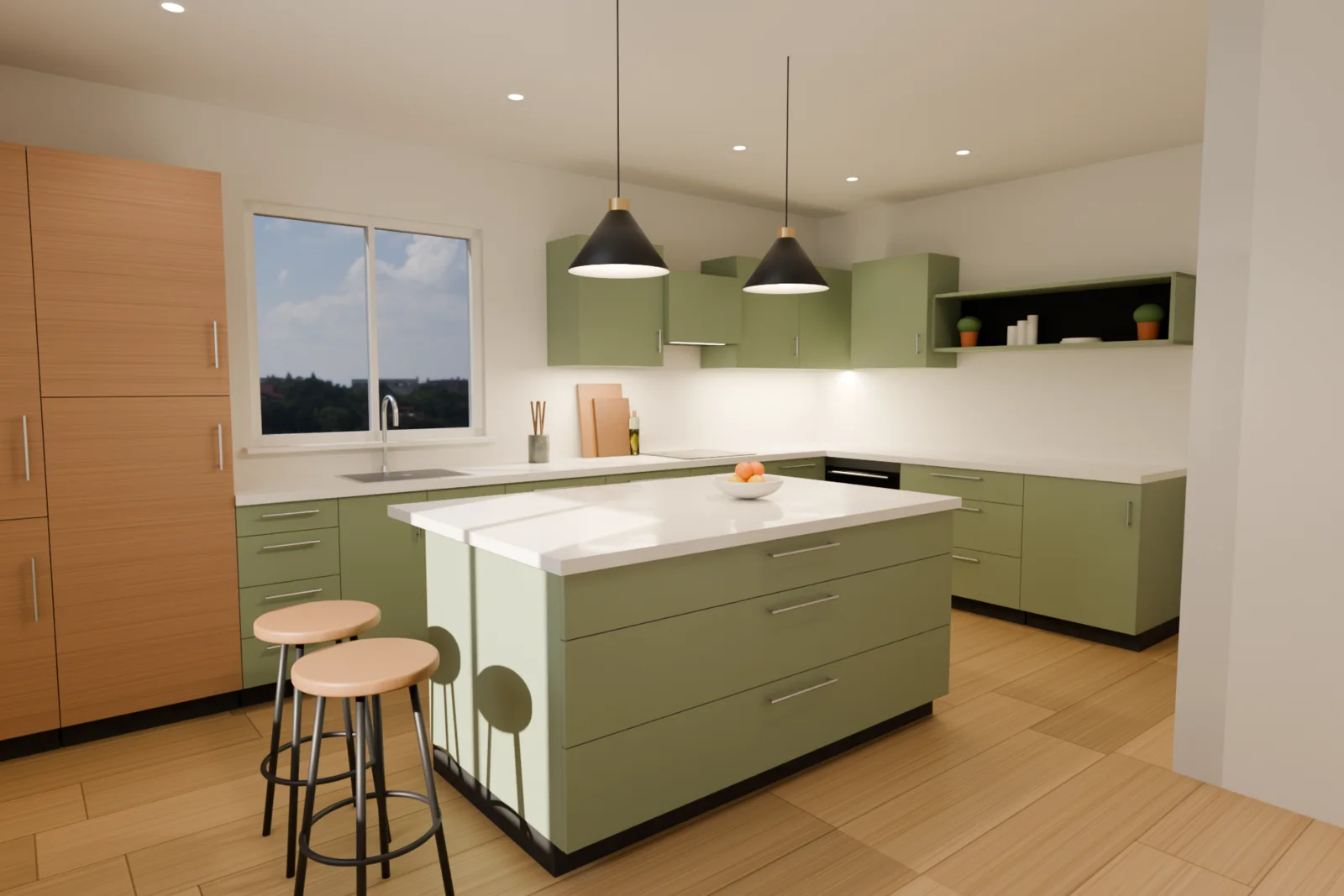 The same kitchen, rendered in Blender